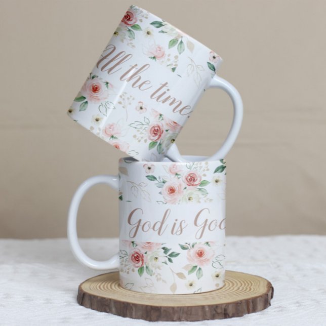Mug "Dieu Est Bon. Tout Le Temps." Musique florale ("God Is Good. All The Time." Floral Mug)