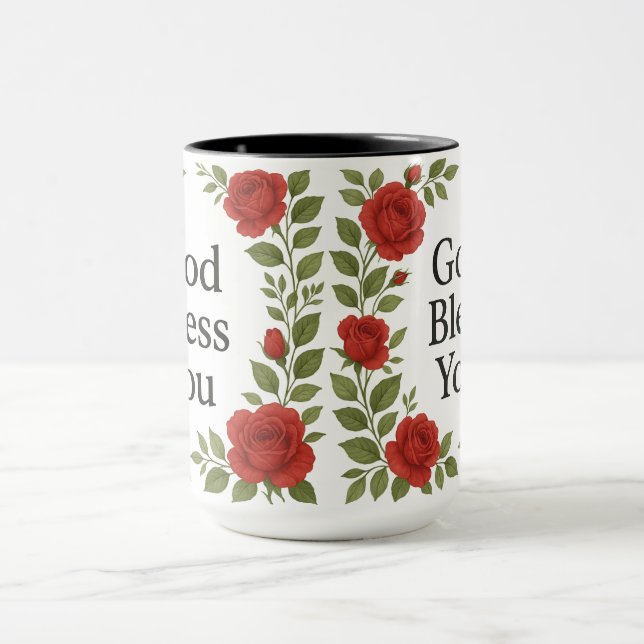 Mug Dieu vous bénisse Religieuse Rose Florale (Centre)