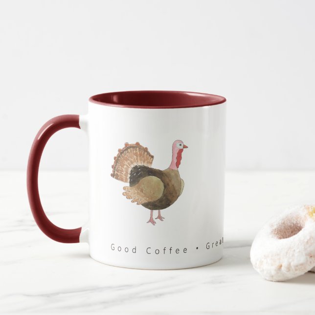 Mug Dinde à l'aquarelle Bon café Cœurs reconnaissants (Avec donut)