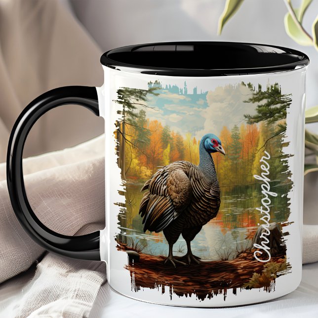 Mug Dinde au bord du lac de la forêt d'automne (Créateur téléchargé)