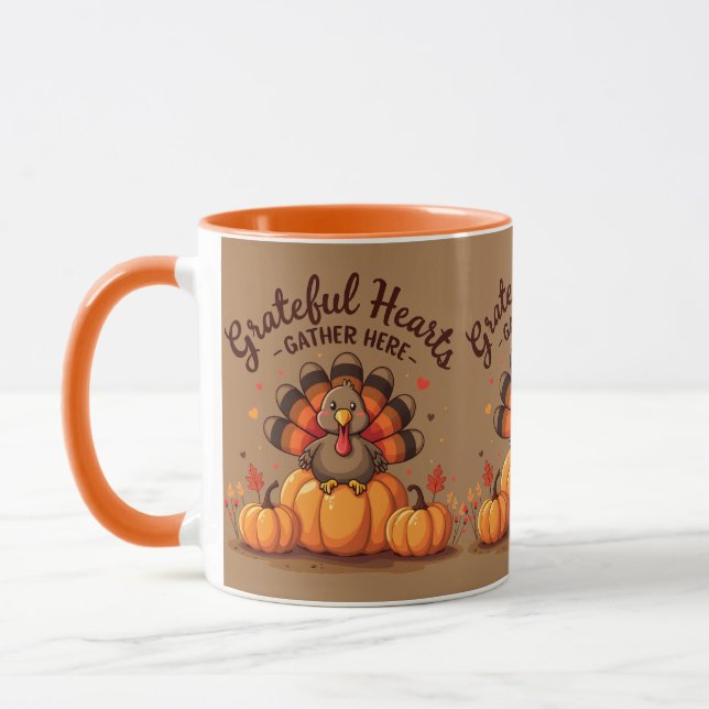 Mug Dinde de Thanksgiving à cœurs reconnaissants (Gauche)