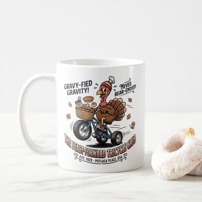 Mug Dinde drôle de Thanksgiving Tricycle | Rétro Potlu (Avec donut)