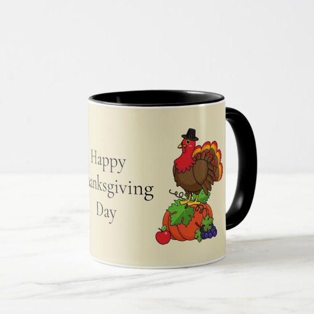 Mug Dinde mignonne avec la récolte de Thanksgiving | P (Devant droit)