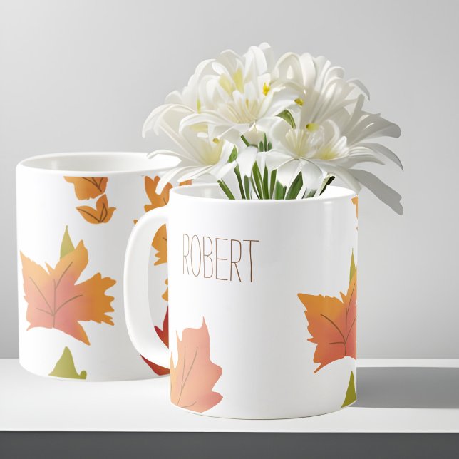 Mug Dîner Amical Nom du client Feuilles d'automne mode (Créateur téléchargé)