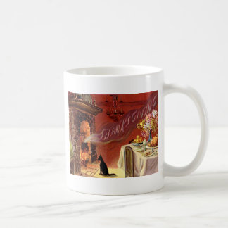 Mug Dîner de Thanksgiving Chat Noir Cheminée Dinde