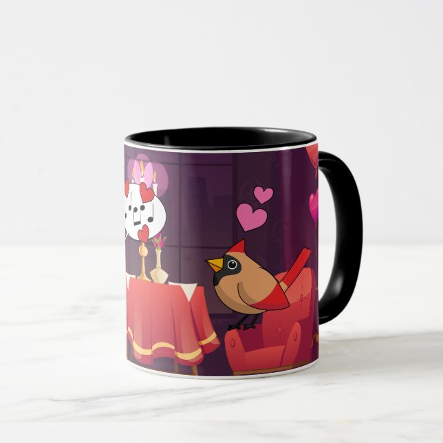Mug Dîner des oiseaux cardinaux du Nord Date (Devant droit)