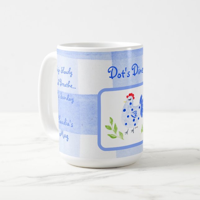 Mug Diner Watercolor Blue Hen Check SUNDAY Personalize (Devant gauche)