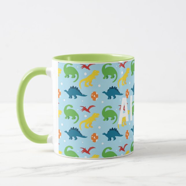 Mug Dino Fun Rouge Jaune Vert Bleu Enfants Personnalis (Gauche)