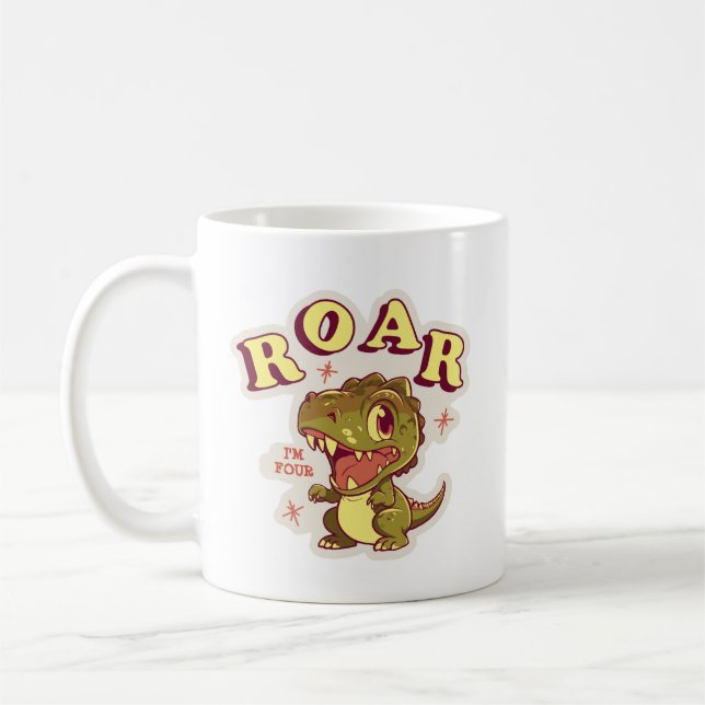 Mug DINOSAUR customisé ANNIVERSAIRE ROAR JE SUIS QUATR (Gauche)