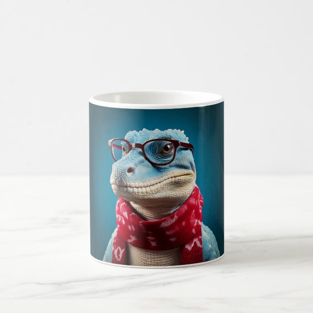 Mug dinosaure bleu portant une écharpe de Noël (Centre)