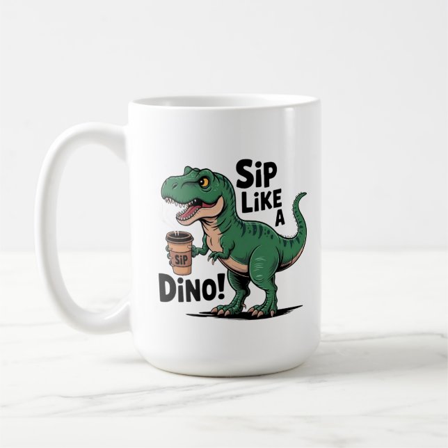 Mug dinosaure buvant du café (Gauche)