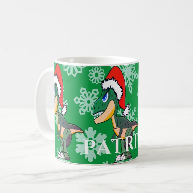 Mug Dinosaure de Noël Cute Green Kids Chocolat chaud (Devant gauche)