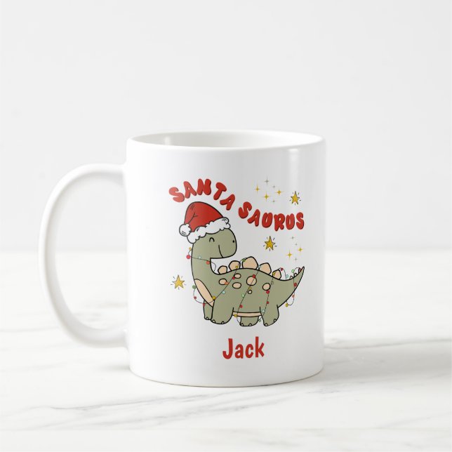 Mug Dinosaure de Noël Santasaurus Nom rétro (Gauche)