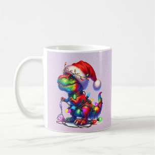 Mug Dinosaure empêtré dans des guirlandes de Noël