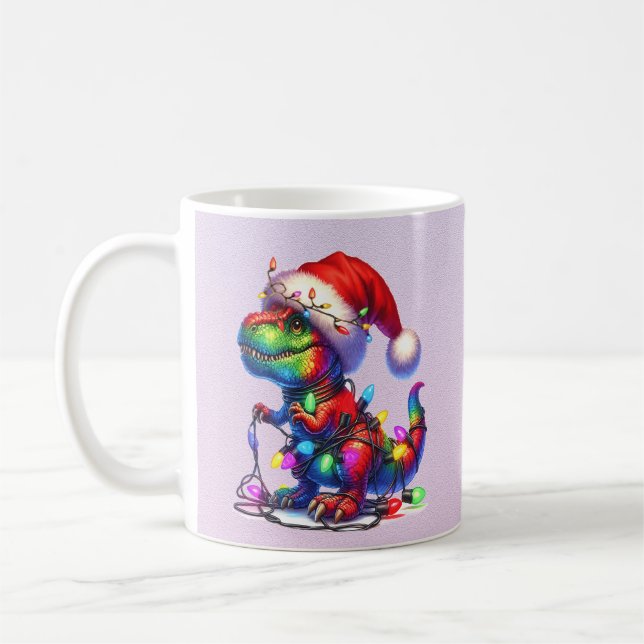 Mug Dinosaure empêtré dans des guirlandes de Noël (Gauche)