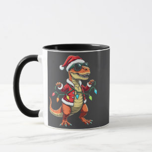 Mug Dinosaure enveloppé de lumières de Noël Santa Hat