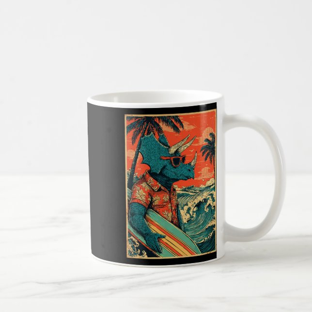 Mug Dinosaure Rétro Surfing Hawaï Été Triceratops S (Droite)