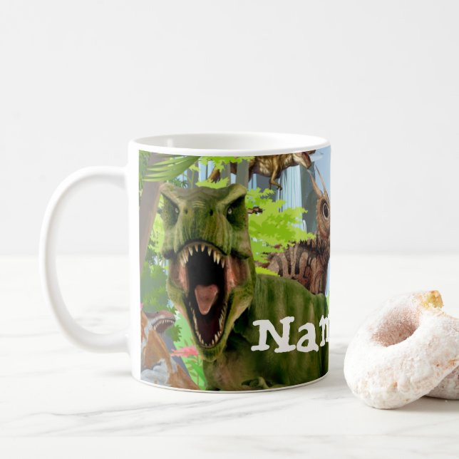 Mug Dinosaure T Rex Boug de café personnalisé, Coupe (Avec donut)
