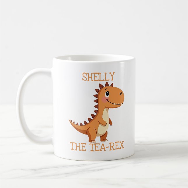 Mug Dinosaure T-Rex Thé Mignon Nom Personnalisé (Gauche)