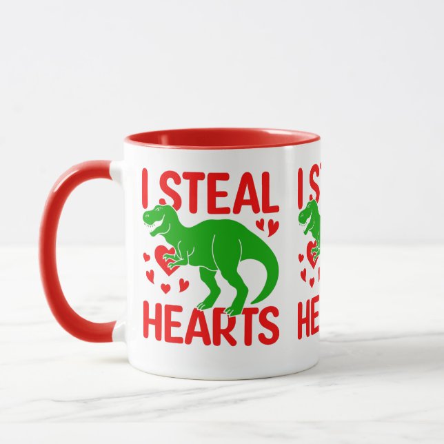 Mug Dinosaure Vert Valentine I Voler Coeurs (Gauche)