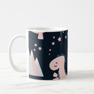 Mug dinosaures roses, arrière - plan sombre, mignonett
