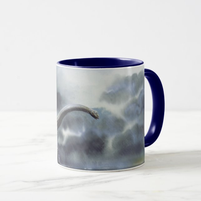 Mug Dinosaures vintage, Barapasaurus avec nuages orage (Devant droit)