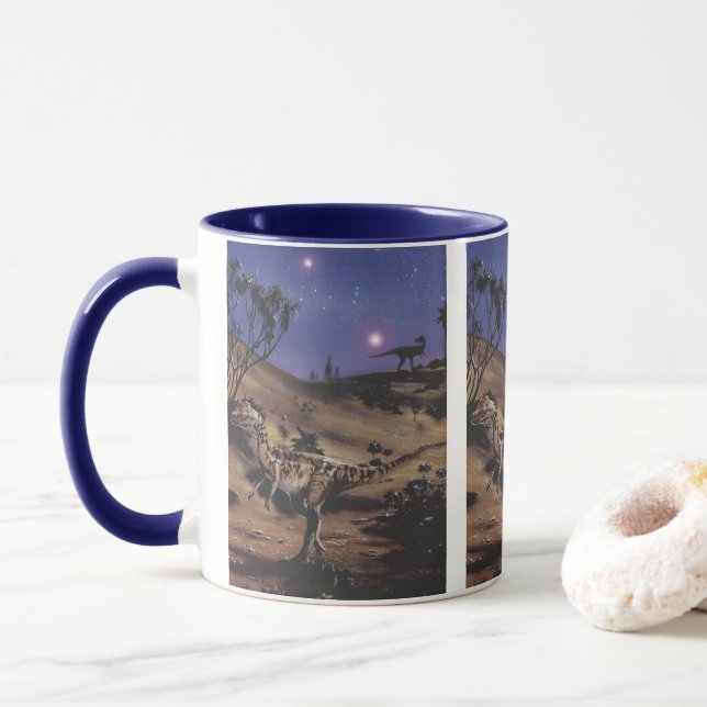 Mug Dinosaures Vintage, Dilophosaurus sur une Nuit Éto (Avec donut)