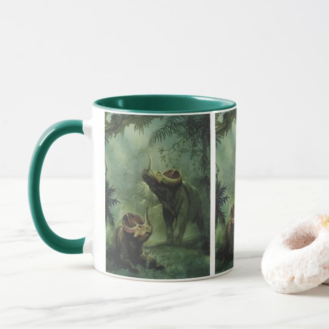 Mug Dinosaures vintages, Centrosaurus dans la jungle (Avec donut)