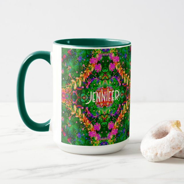 Mug d'intégrité verte du Motif Boho personnalisé (Avec donut)