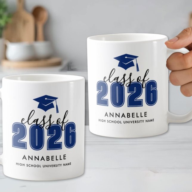 Mug Diplômé Bleu Personnalisé (Personalized Blue Graduation Coffee Mug )