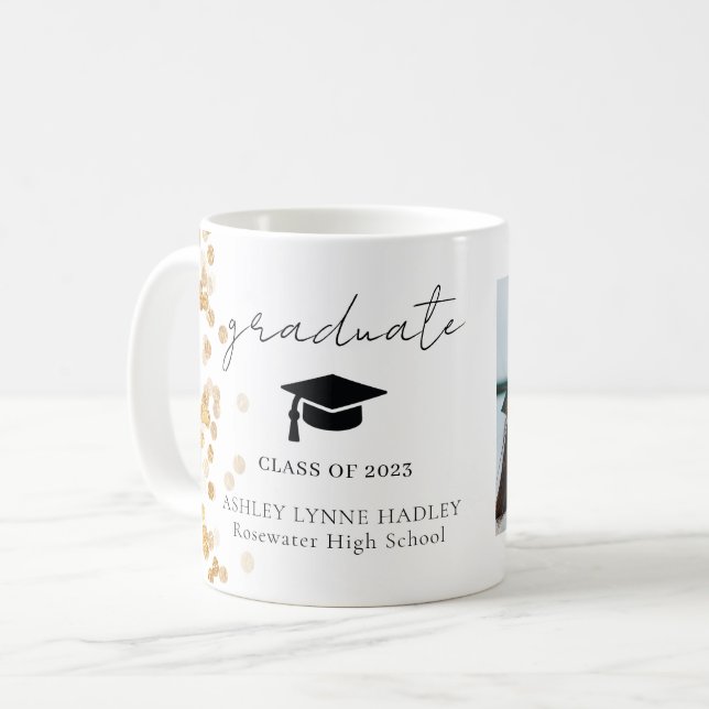 Mug Diplômé de la photo d'or moderne (Devant gauche)
