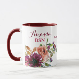 Mug Diplôme de l'école d'infirmières BSN Wild Flowers