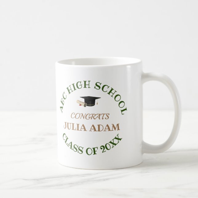 Mug Diplômé du lycée typographie moderne senior (Droite)