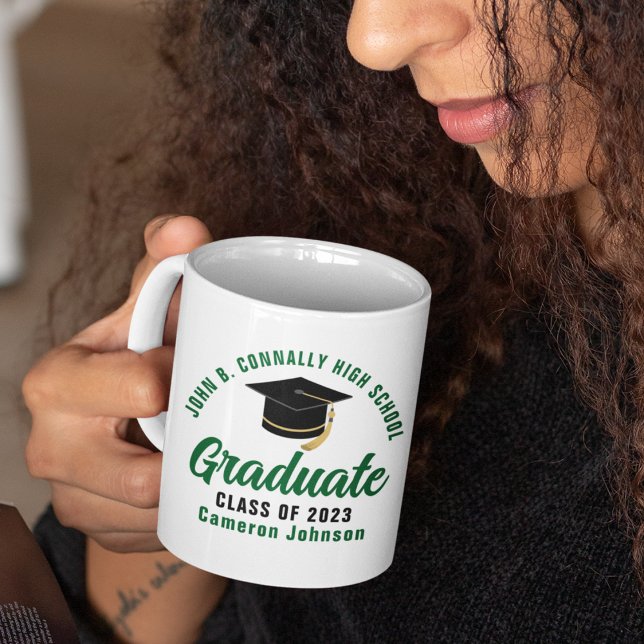 Mug Diplômé du lycée vert sur mesure 2023 (Créateur téléchargé)