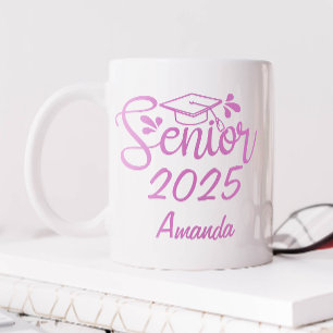 Mug Diplômé(e) personnalisé(e) avec nom en rose