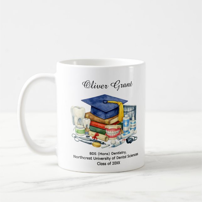 Mug Diplômé en chirurgie dentaire  Nom et diplôme pers (Gauche)