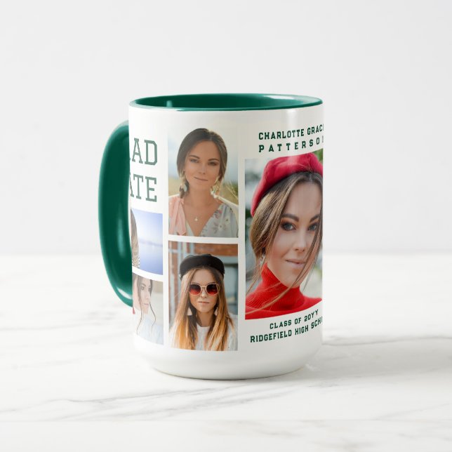 Mug Diplômé en multi-photo de script moderne (Devant gauche)