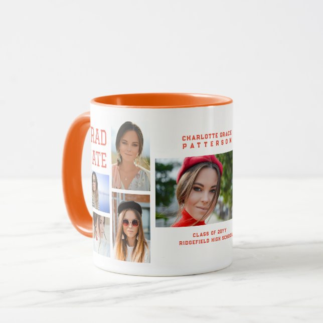 Mug Diplômé en multi-photo de script moderne (Devant gauche)