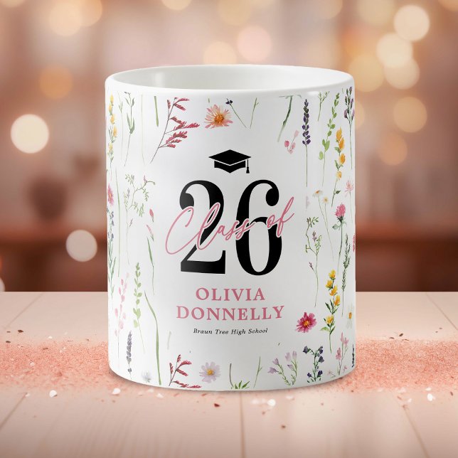 Mug Diplômé Fleur Sauvage Élégante 2025 (Créateur téléchargé)