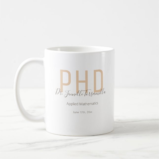 Mug Diplômé Garder Neutres Nom Brown Diplôme PhD (Gauche)
