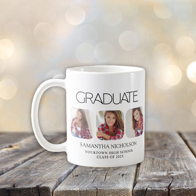 Mug Diplômé Moderne Élégant 3-Photos (Graduation 3-photo mug)