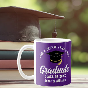 Mug Diplômé Personnalisé Violet Blanc pour la Remise d