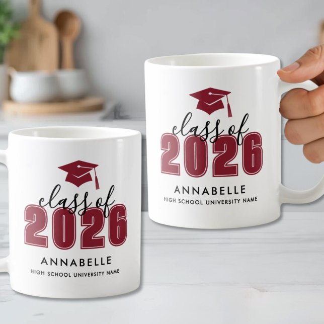 Mug Diplôme Rouge Personnalisé (Personalized Red Graduation Coffee Mug)