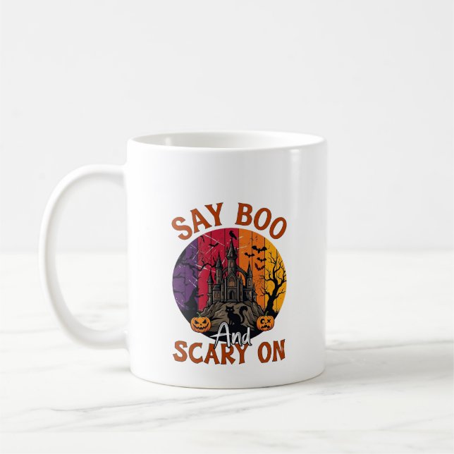 Mug Dis Boo Halloween effrayant Maison hantée Chat noi (Gauche)