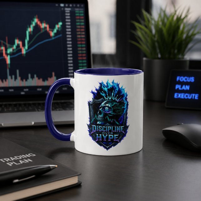 Mug Discipline sur Hype Blue Glow Bitcoin Crypto  (Product image shown for illustration purposes only.)