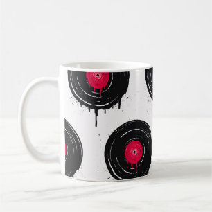 Mug disques vinyliques fondus, motif artistique.
