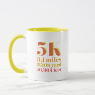 Mug Distance de course de 5K Courir Photo Jaune Rouge