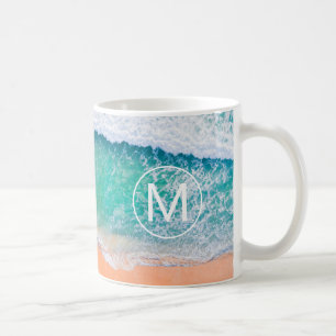 Mug DIY White Monogram in Circle, Beach Waves, Vs 2