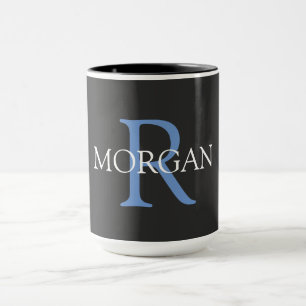 Mug do-it-yourself Monogramme & Nom, Noir, Bleu & Blan