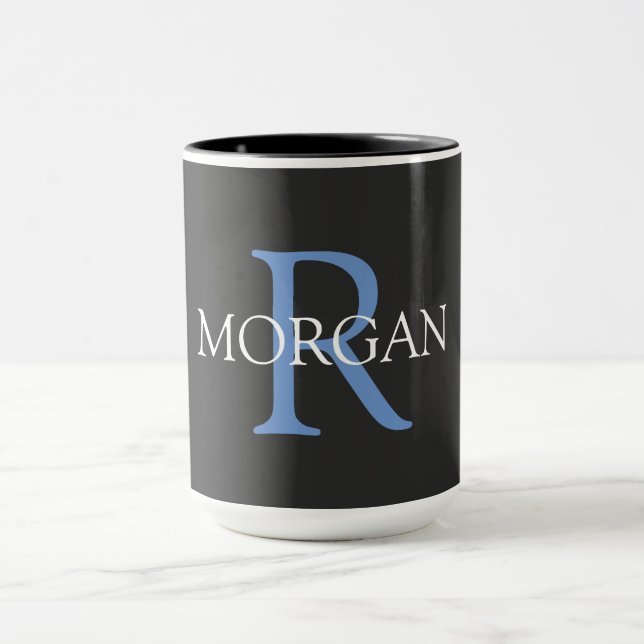 Mug do-it-yourself Monogramme & Nom, Noir, Bleu & Blan (Centre)